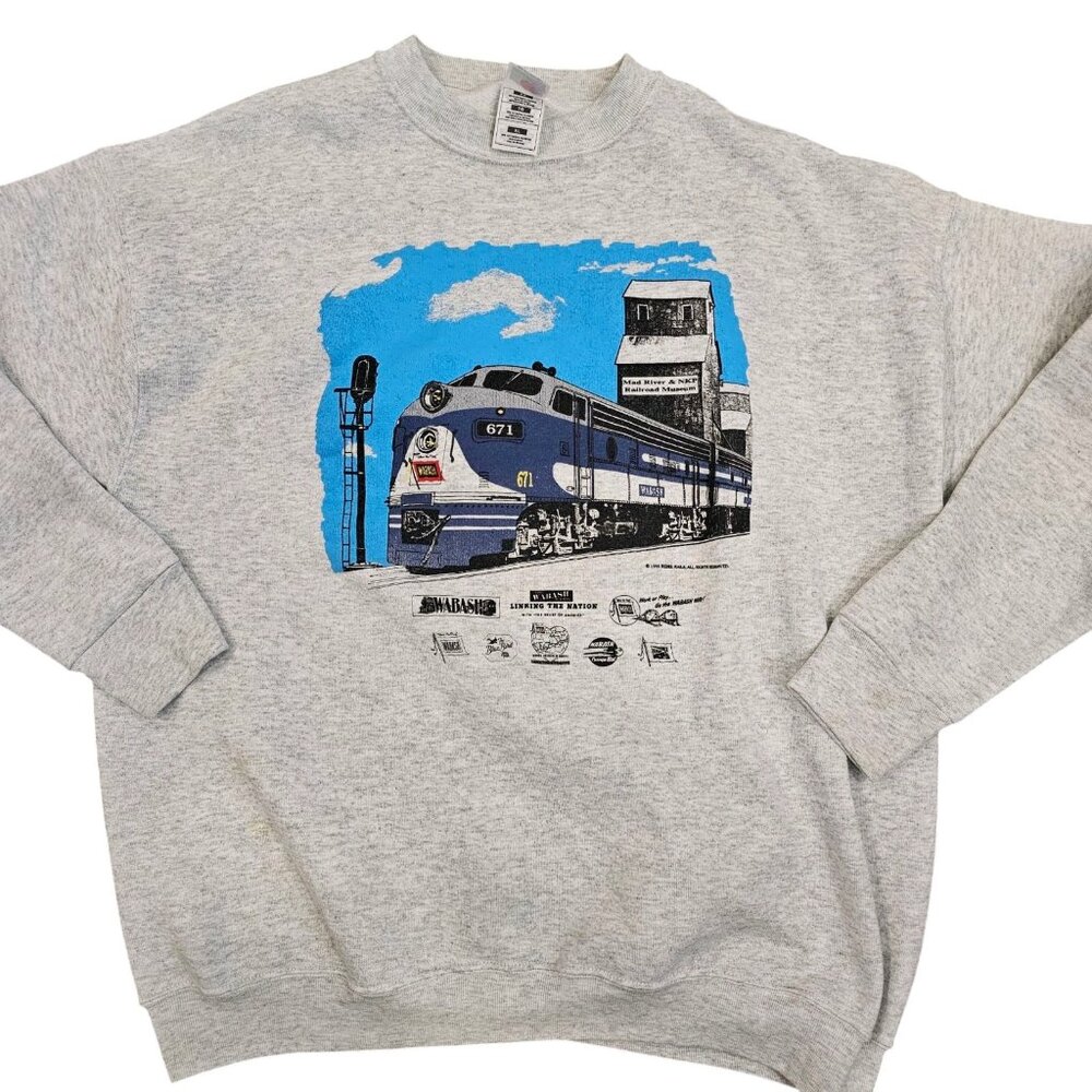 90s Wabash 671 Train Graphic Sweatshirt Gray Mens XL Mad River Railroad Museum